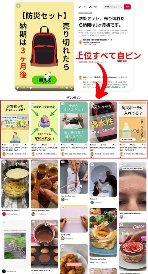 動画ピン後に表示される似ているピン