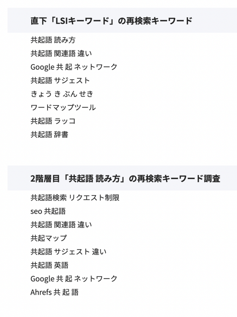 再検索ワードの階層分け