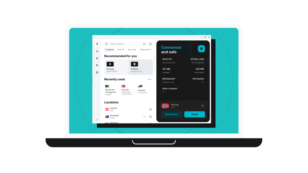 Surfsharkのサーバー接続画面